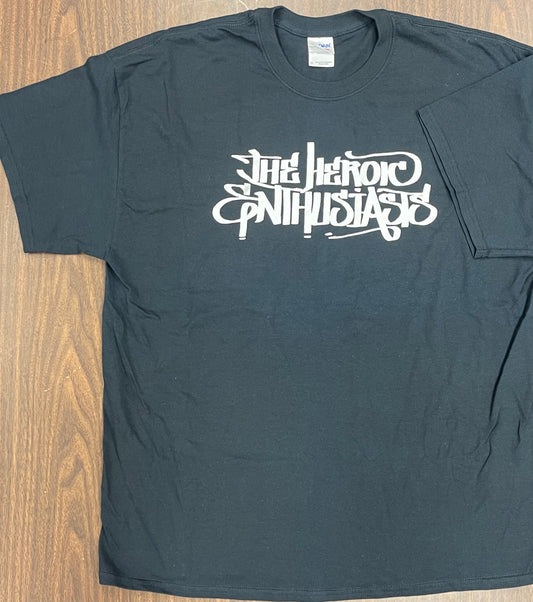 The Heroic Enthusiasts Graphic Graffiti Logo T-Shirt (WHITE on BLACK)